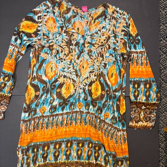 Raj Swim/Vacation Tunic/Coverup Embroidered- Size M-Vibrant Patterns, Breathable - Picture 1 of 8